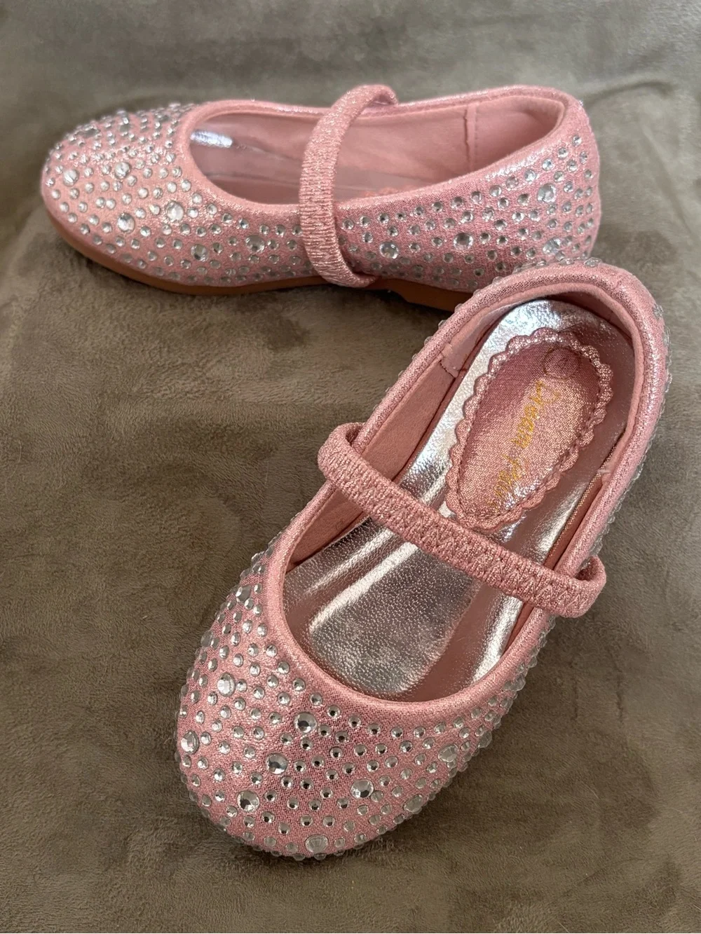 Dream Pairs Pink & Sparkling White Rhinestone Mary Jane Princess Flats Size 4T